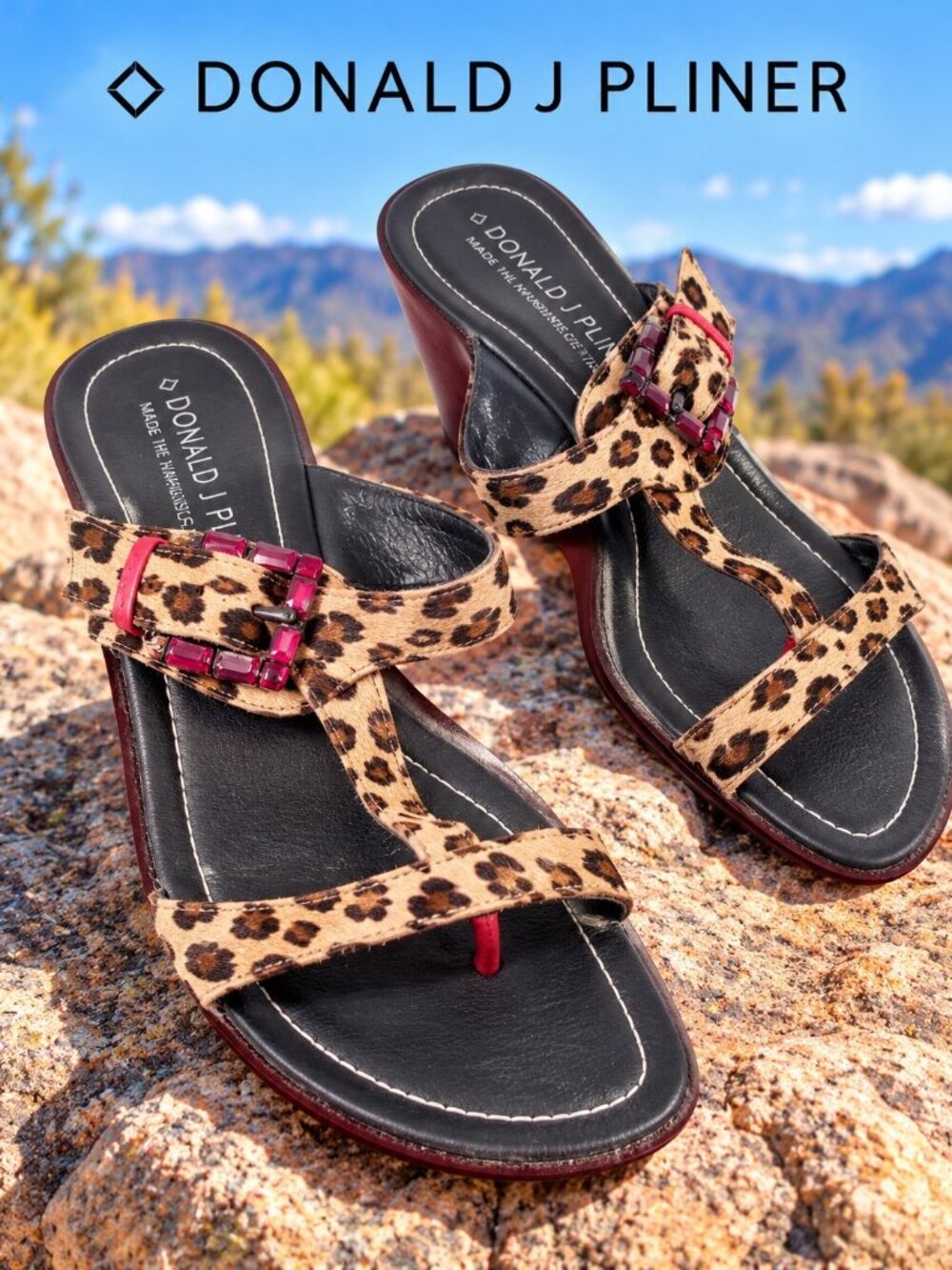 Donald J Pliner Leopard Pony Hair Jeweled Wedges Size 9